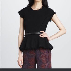 Rebecca Taylor Tweed Peplum Blouse with Leather